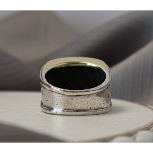 David Yurman 14k Yellow Gold & Sterling Silver Cigar Ring 8.23G / Sz 6 - Picture 2 of 6